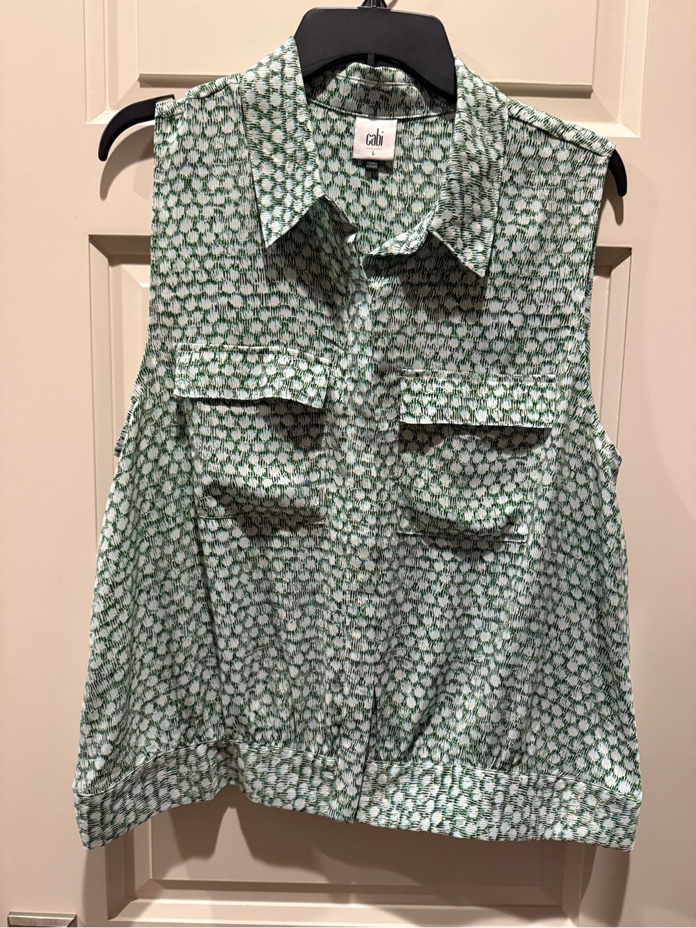 CAbi Green and White Sleeveless Button-Front Camisole
